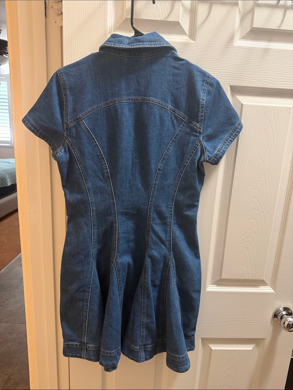 7 for all Mankind Fit and Flare Denim Button-Front Mini Dress - Blue - Picture 2 of 6